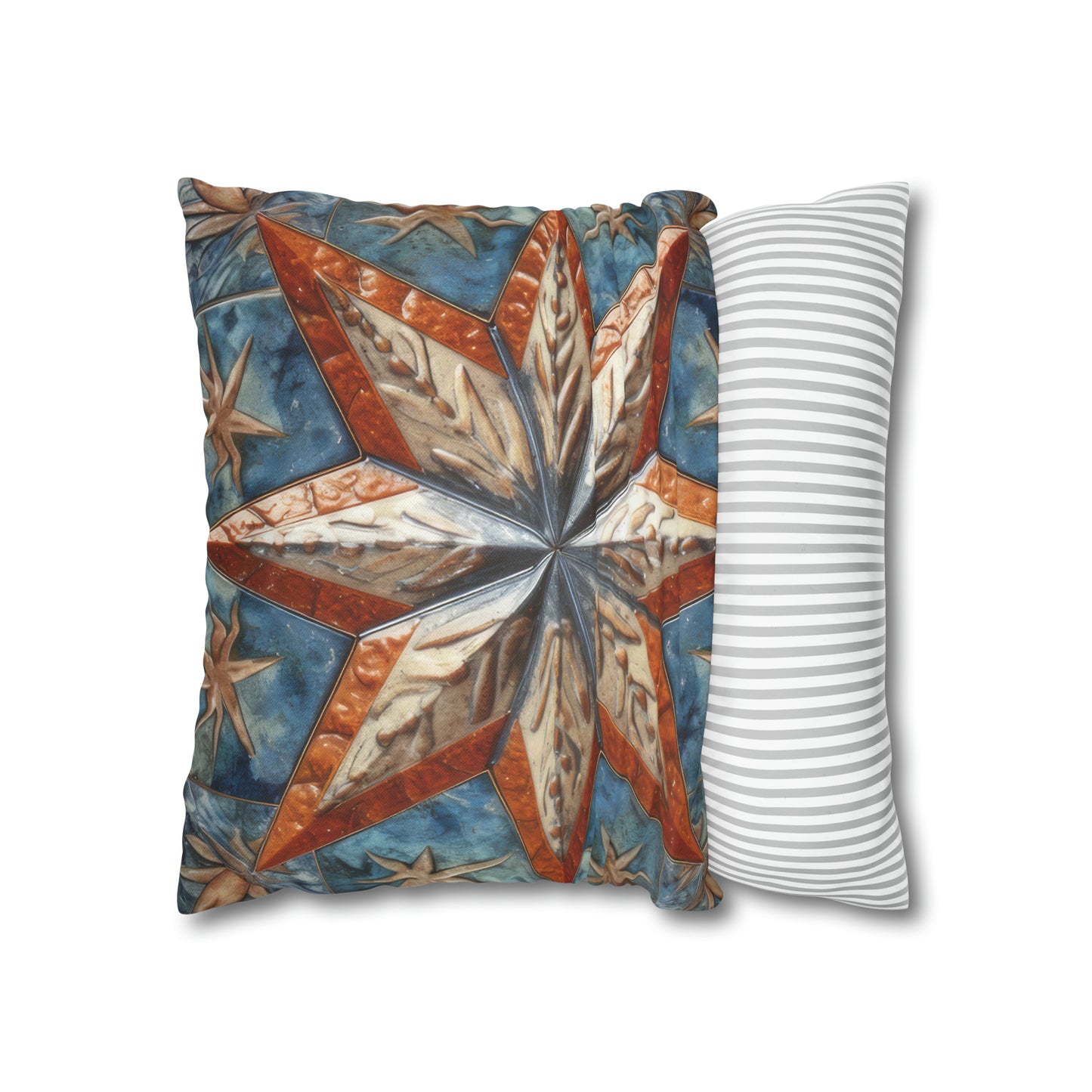 Beautiful Stars Abstract Star Style Orange, White And Blue Spun Polyester Square Pillow Case