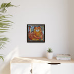 Radiant Whiskers: The Joyful Cat, Framed Mosaic Cat Art Print — Colorful Modern Wall Canvas