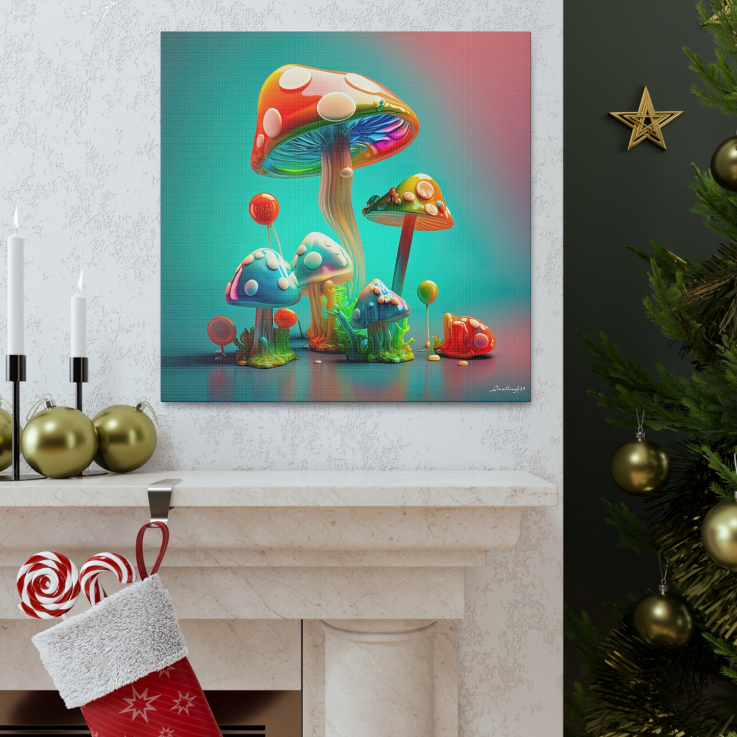 Beautiful Mushroom Luminating Colorful Bliss 3 Canvas Gallery Wraps