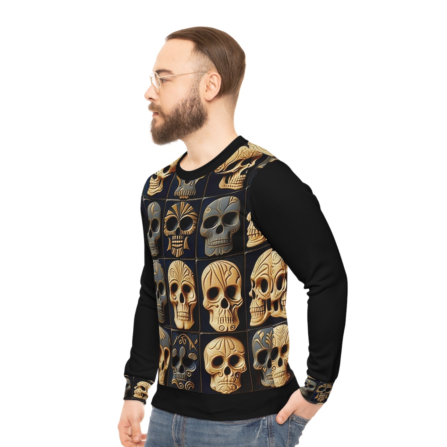 Metallic Chrome Skulls and classic Designed Background Style 13 Lightweight Sweatshirt (AOP)