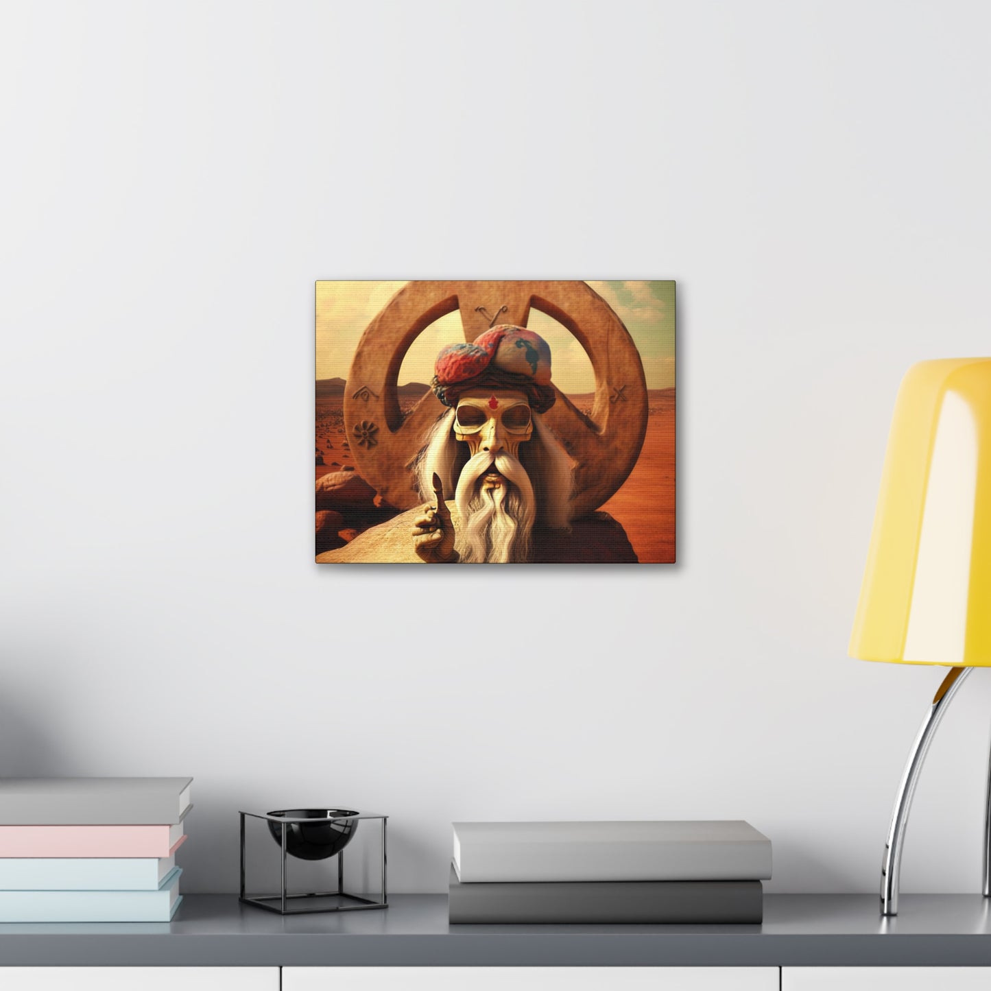 Wise Man In Dessert With Beard And Peace Sign Canvas Gallery Wraps