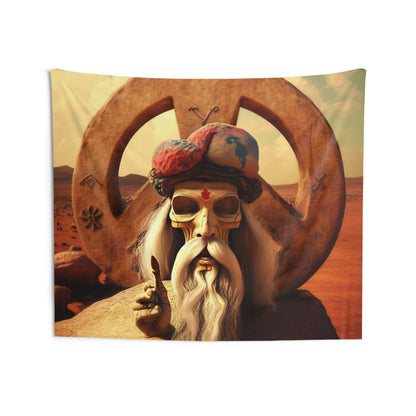 Wise Man In Dessert With Beard And Peace Sign Indoor Wall Tapestries