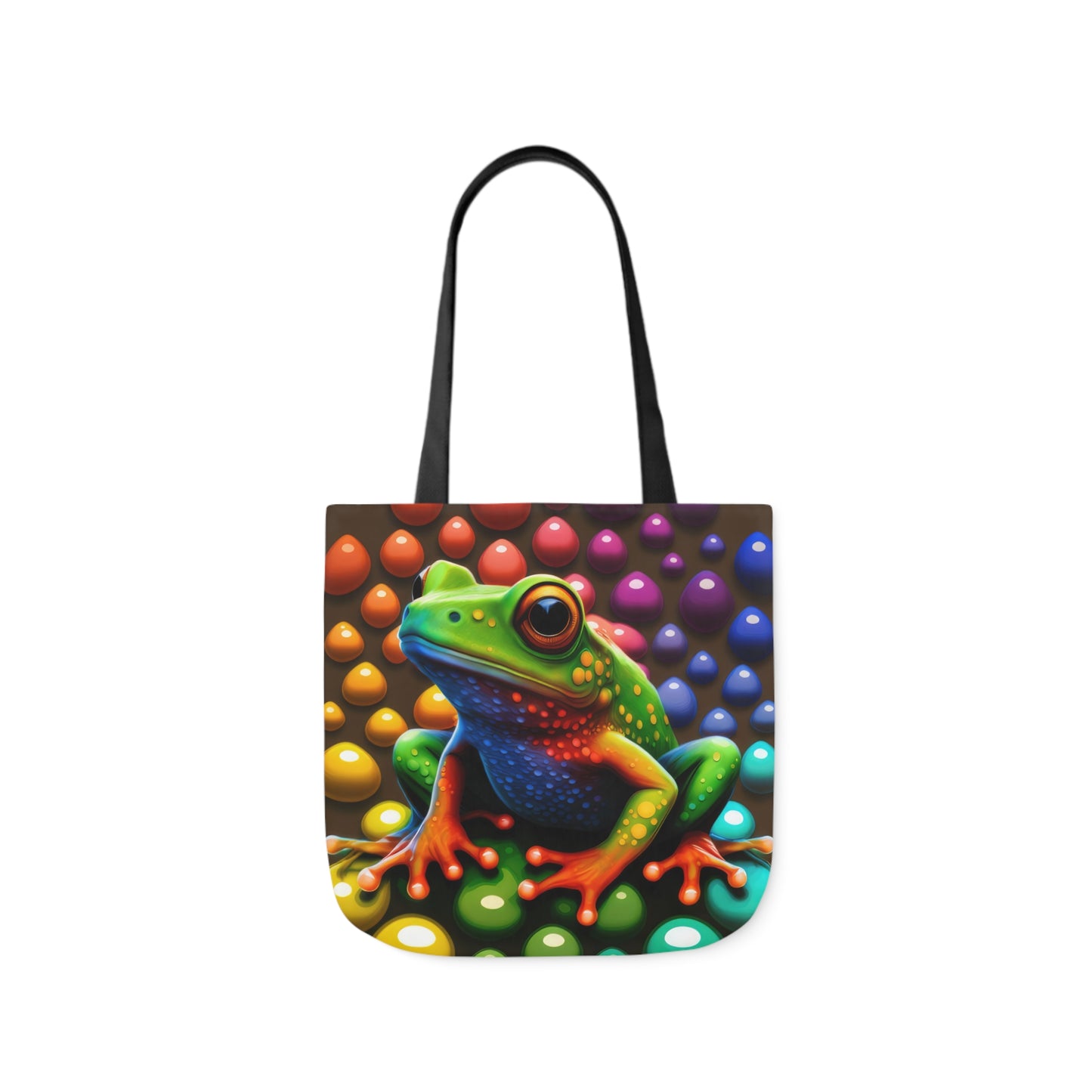 Sassy Rainbow Round Skittle Like Background With Beautiful Frog Polyester Canvas Tote Bag (AOP)