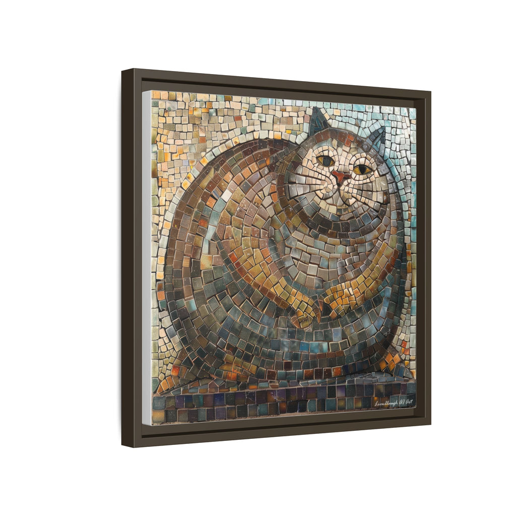 "Serene Mosaic Cat", Framed Mosaic Cat Art Print — Colorful Modern Wall Canvas