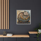 "Serene Mosaic Cat", Framed Mosaic Cat Art Print — Colorful Modern Wall Canvas