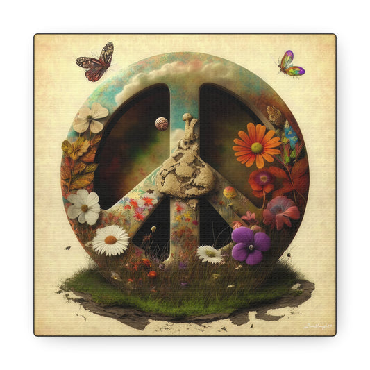 Elegant Peace Sign With Beautiful Flowers And Butterflies , Beige Background Canvas Gallery Wraps