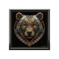 Brown Bear Accent with Blue Detailed Design, Black Background Jewelry Box