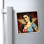 Retro Tattooed Pinup Blue, Red And White Star Magnet Style One