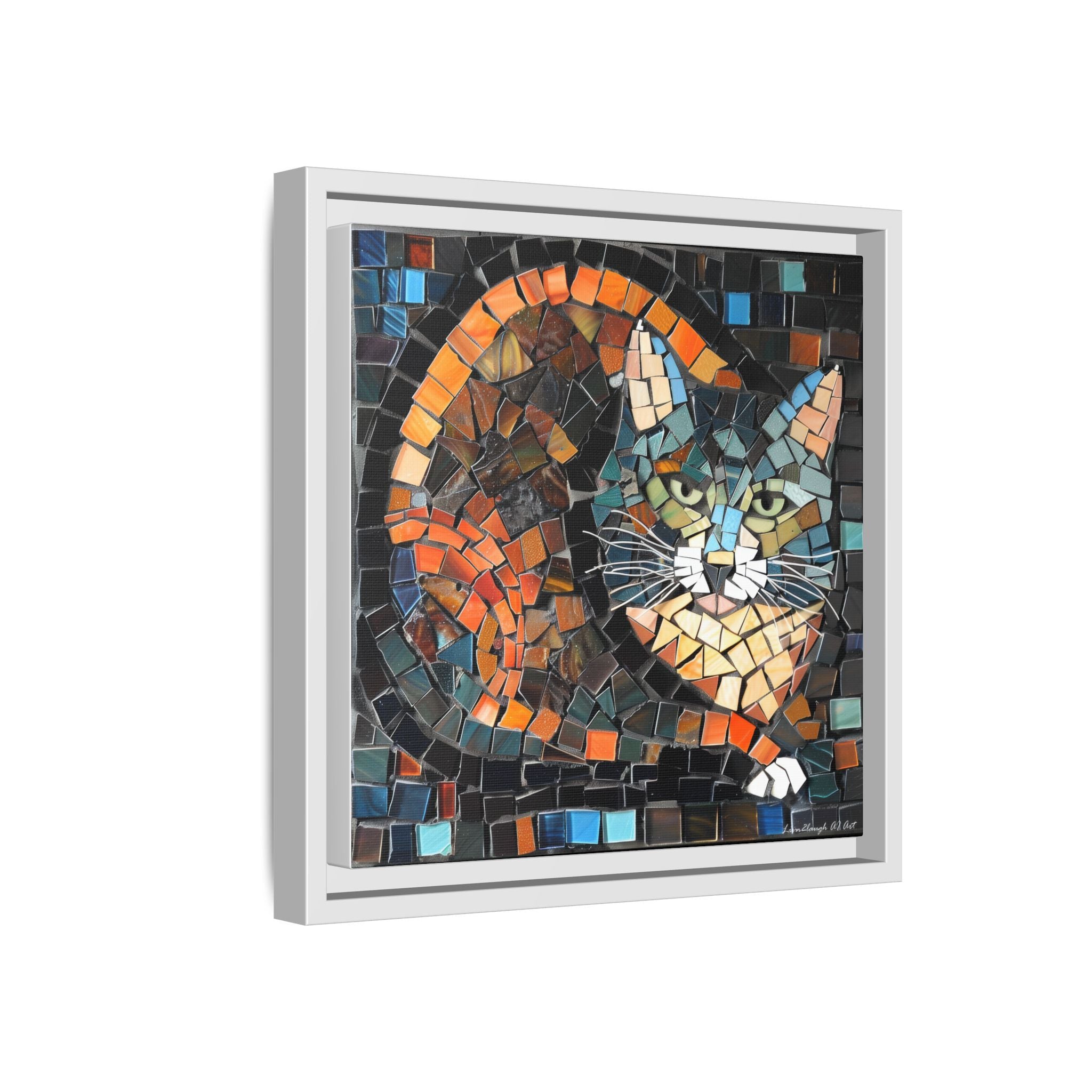 "Bold Mosaic Cat", Framed Mosaic Cat Art Print — Colorful Modern Wall Canvas