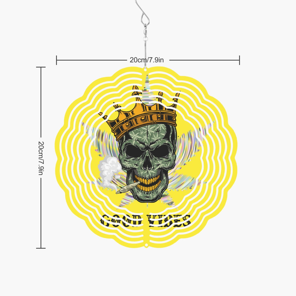 Crowned Skull Smoking With 420 Leaf, Good Vibes 885. Wind Spinner