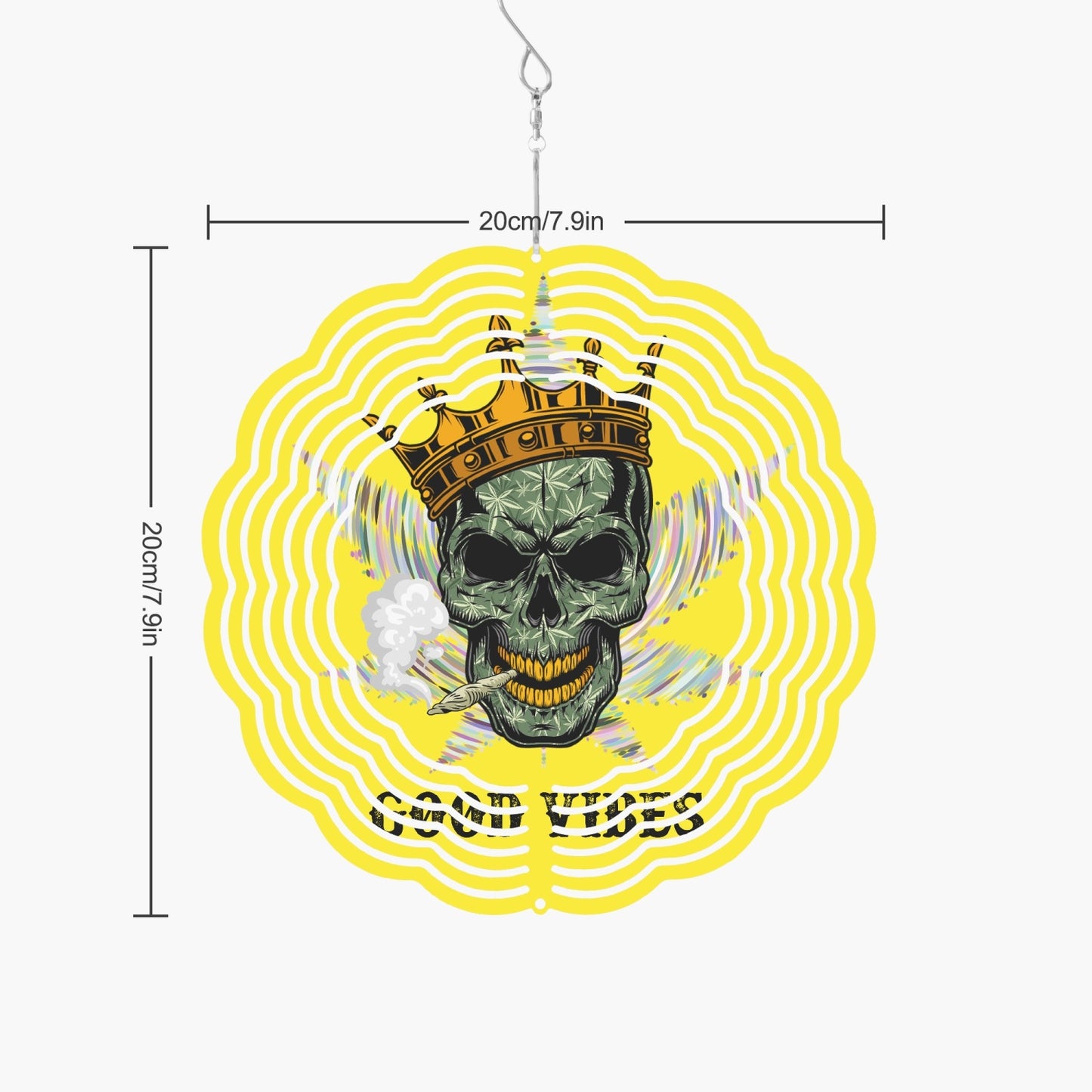 Crowned Skull Smoking With 420 Leaf, Good Vibes 885. Wind Spinner