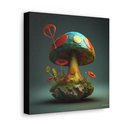 Sassy Colorful Blue Mushroom With Flowers Canvas Gallery Wraps