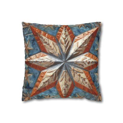 Beautiful Stars Abstract Star Style Orange, White And Blue Spun Polyester Square Pillow Case