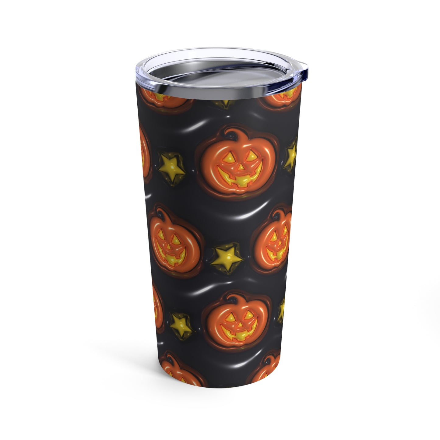 Orange Halloween Pumpkins With Yellow Stars With Black Background 3-D Puffy Halloween by  Mulew Art Tumbler 20oz