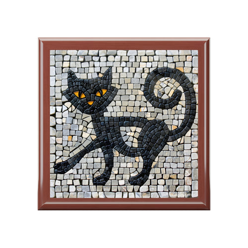 "Curious Black Cat Mosaic", Jewelry- Stash- Collection Box