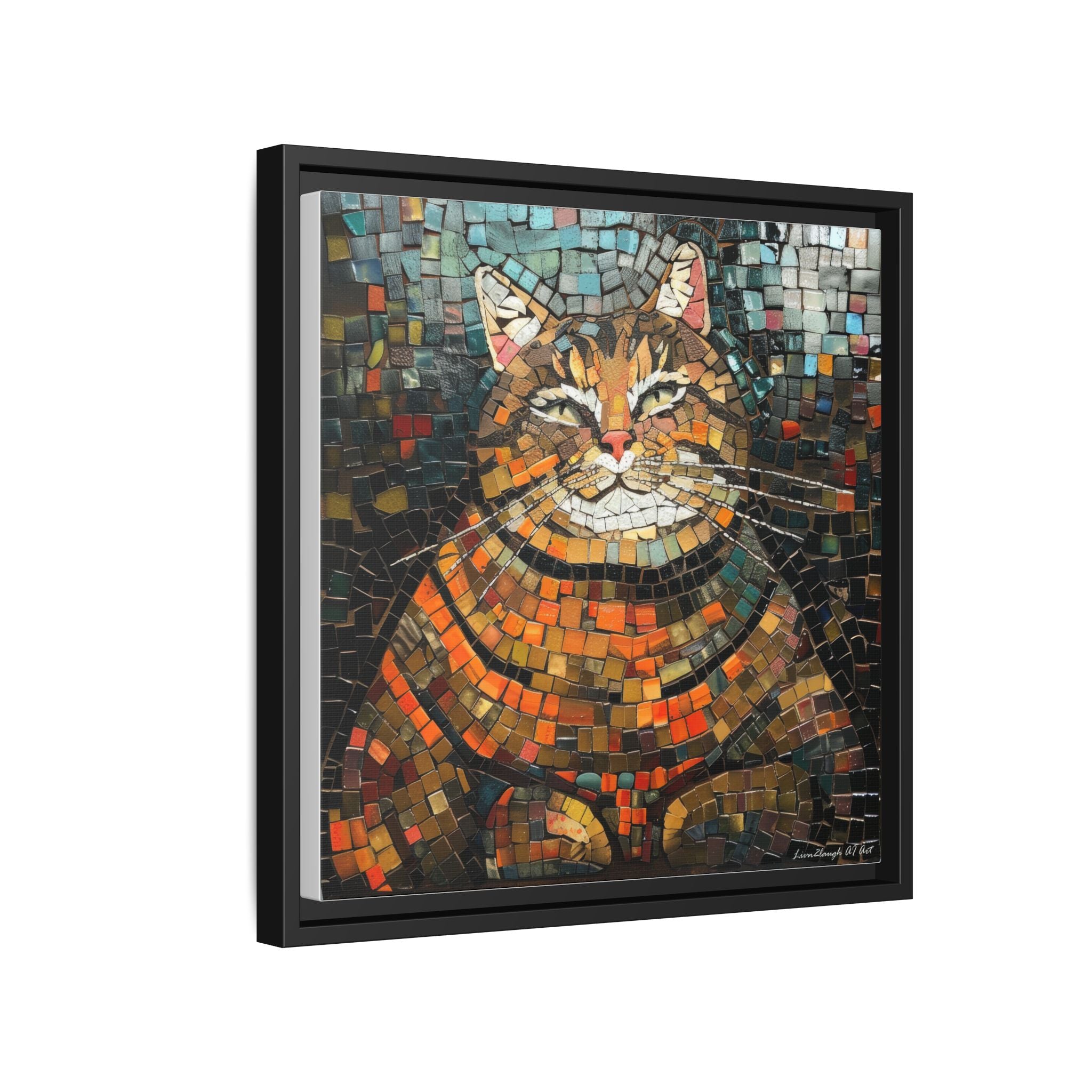 Mosaic Majesty: The Regal Cat, Framed Mosaic Cat Art Print — Colorful Modern Wall Canvas