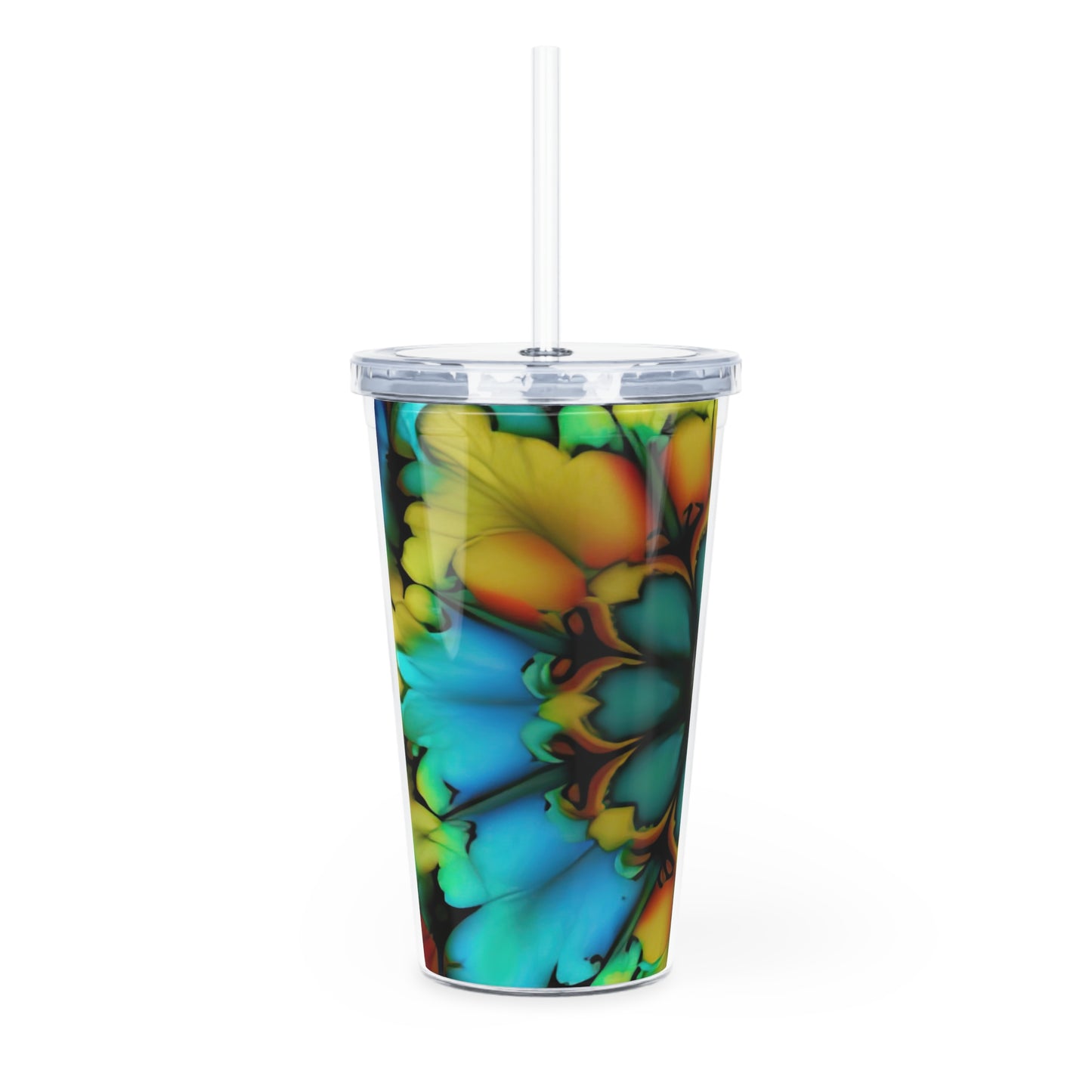 Bold And Beautiful Tie Dye B 3 Blue Yellow Plastic Tumbler with Straw