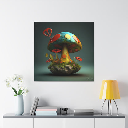 Sassy Colorful Blue Mushroom With Flowers Canvas Gallery Wraps