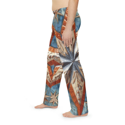 Beautiful Stars Abstract Star Style Orange, White And Blue Men's Pajama Pants (AOP)