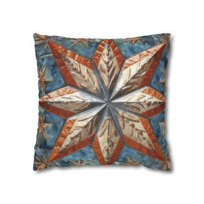 Beautiful Stars Abstract Star Style Orange, White And Blue Spun Polyester Square Pillow Case