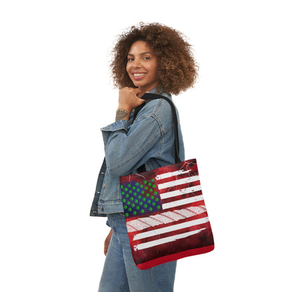 Flag Red, White And Blue Beautiful Red Background With Marijuana Pot Weed 420 Leaf Polyester Canvas Tote Bag (AOP)