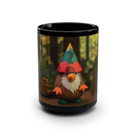 Forest With Turkey Gnome, Fall Season, Thanksgiving Black Mug, 15oz