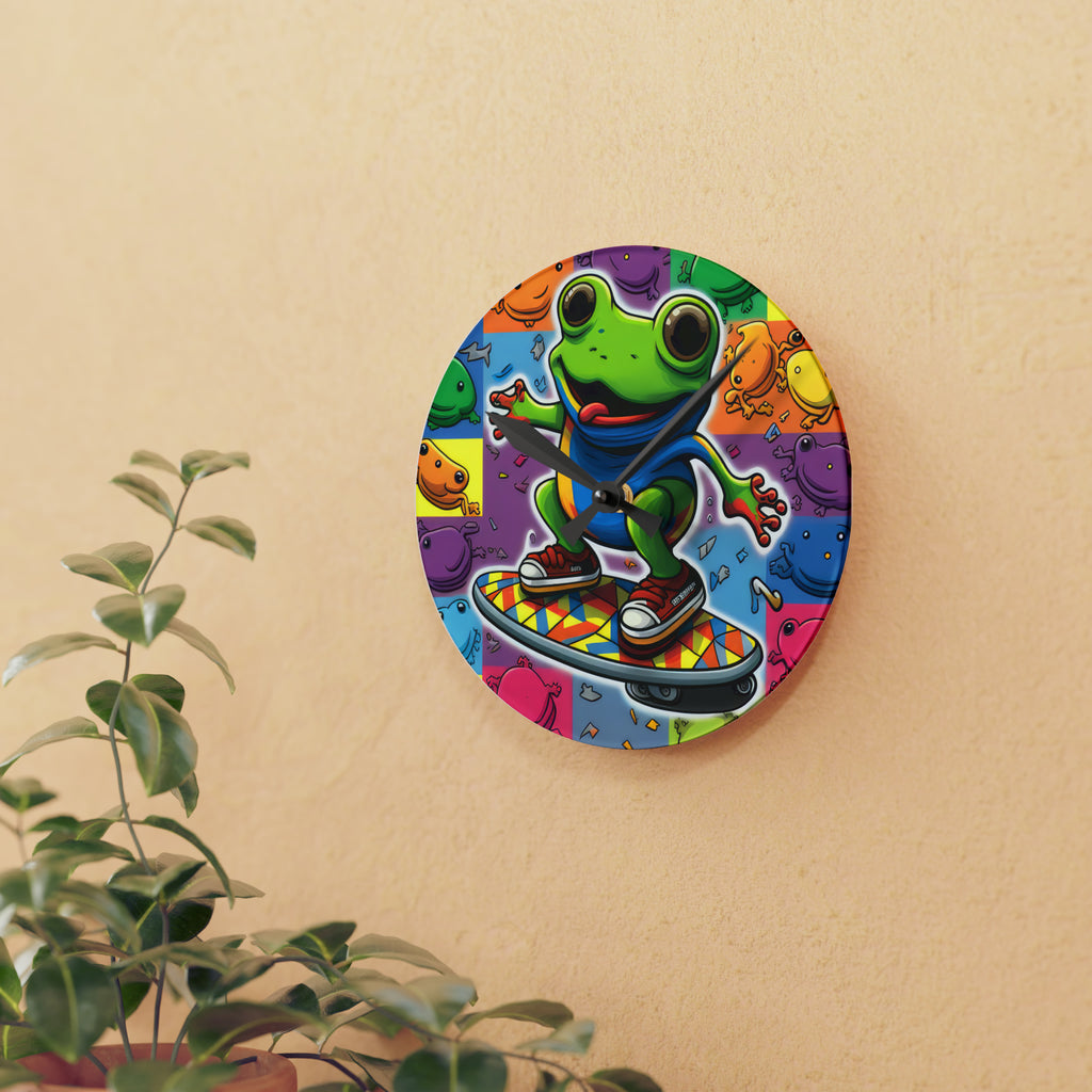 Hip Hip Hop Skating Boarding Cool Frog With Back Ground Frog Collage Wall Clock