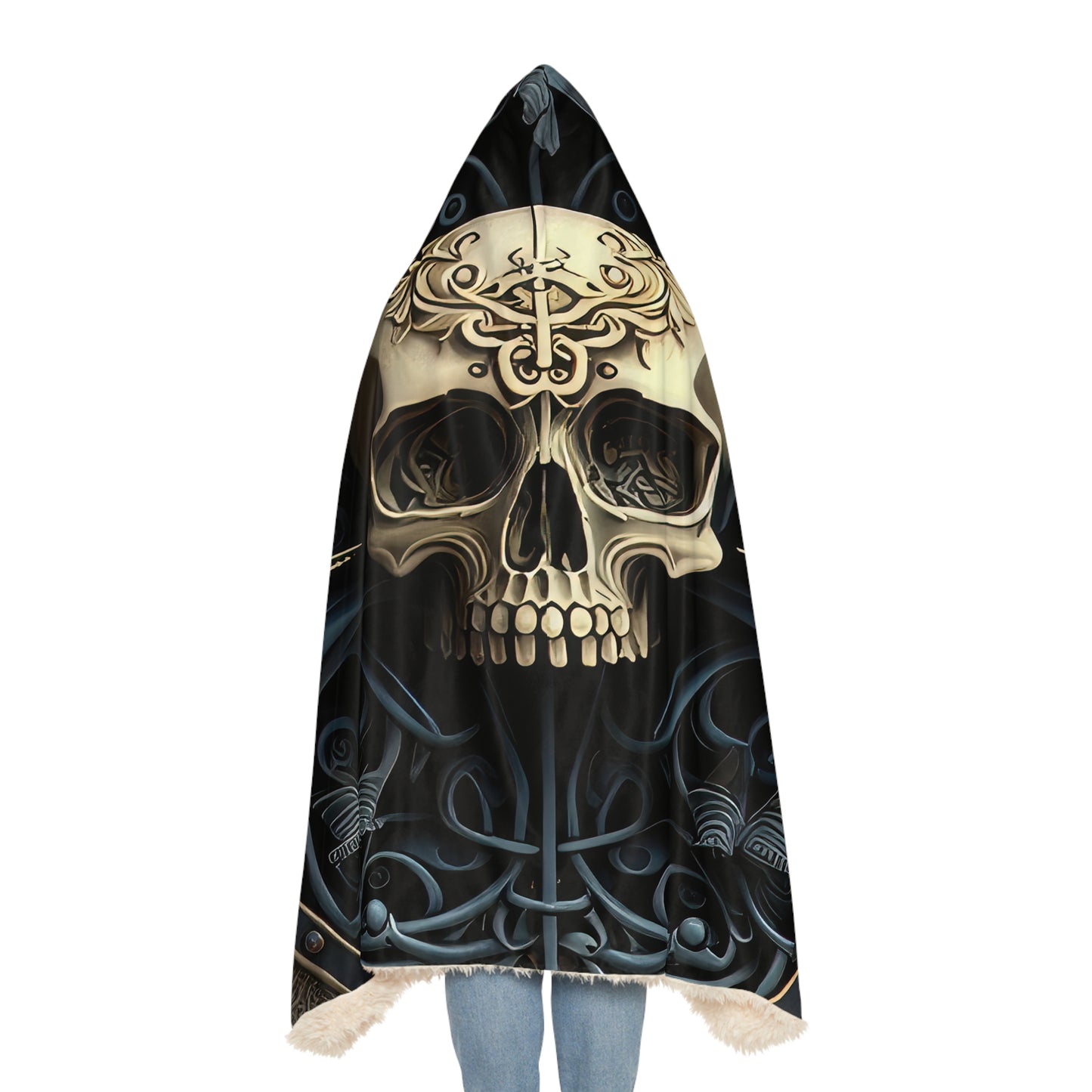Silver Skull With Detailed Chrome And Blue Background Snuggle Blanket