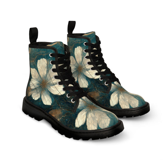 Bold And Beautiful White, Grey And Blue Floral Style 1 Men's Canvas Boots