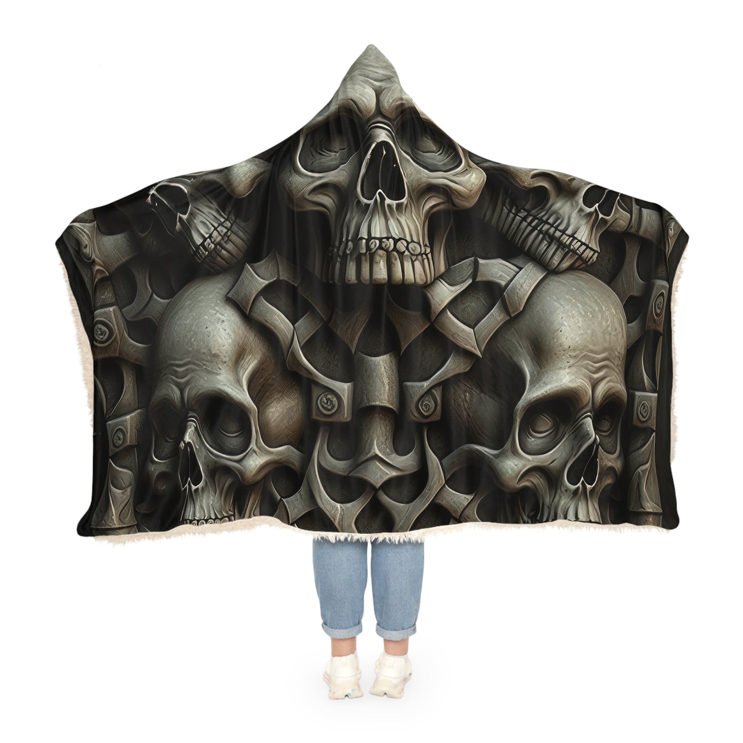 Chrome Silver Skulls Snuggle Blanket