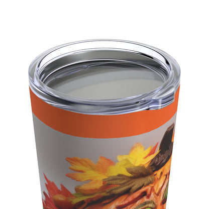 Fall-Halloween Cute Decorated Faced Pumpkin With Fall Color Leaves Tumbler 20oz