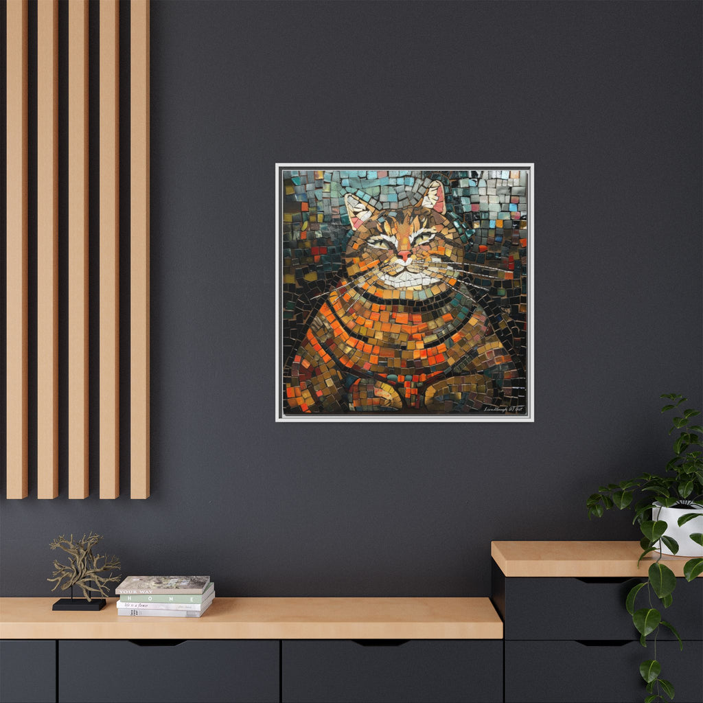 Mosaic Majesty: The Regal Cat, Framed Mosaic Cat Art Print — Colorful Modern Wall Canvas