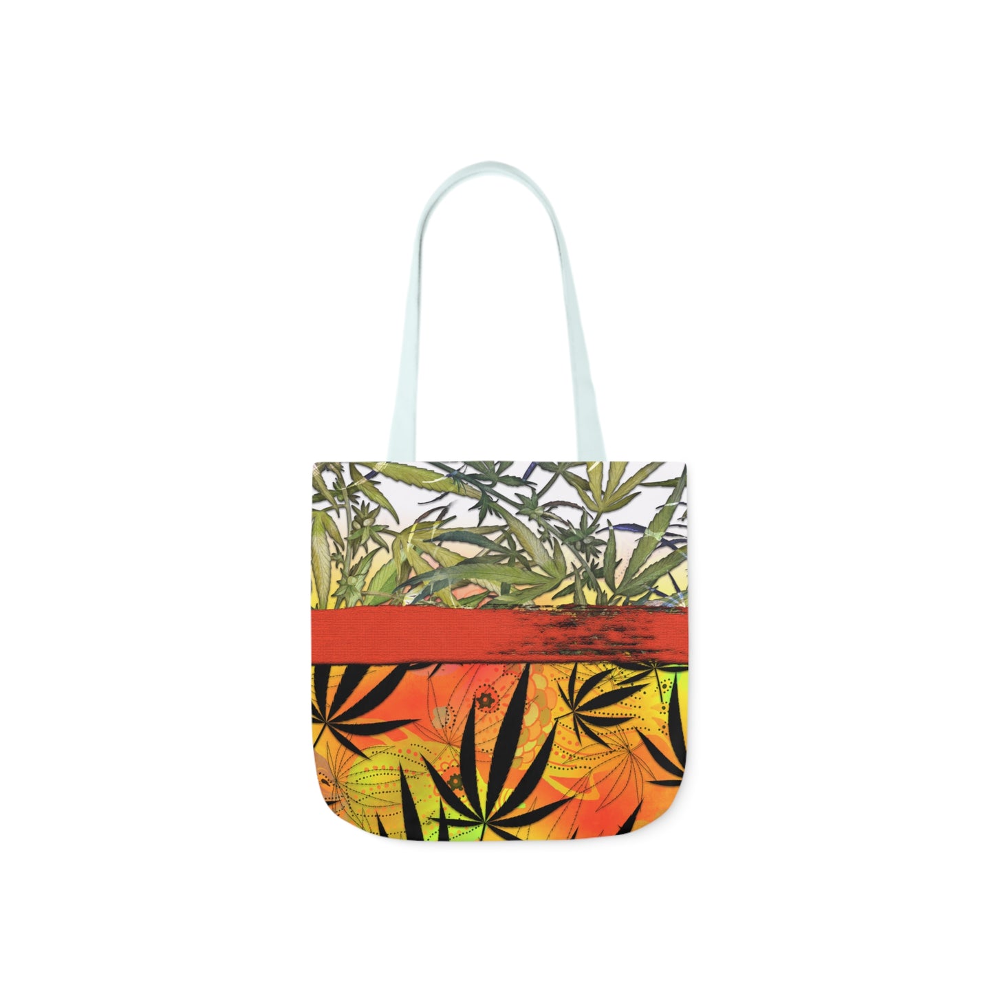 Beautiful Redish Orange Banded Marijuana 420 Pot Weed Leaf Polyester Canvas Tote Bag (AOP)