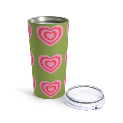 Two Tone Pink Hearts With Green Background By SimiSwimStudio Tumbler 20oz