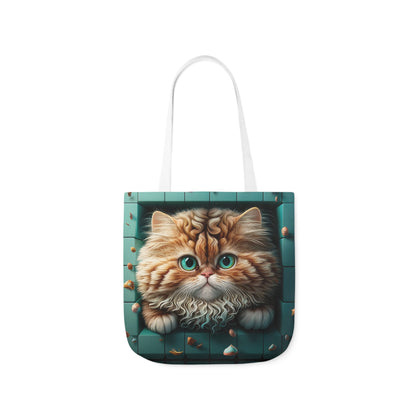 Beautiful Orange And White Fluffy Cat With Blue Eye , Blue Framed Polyester Canvas Tote Bag (AOP)