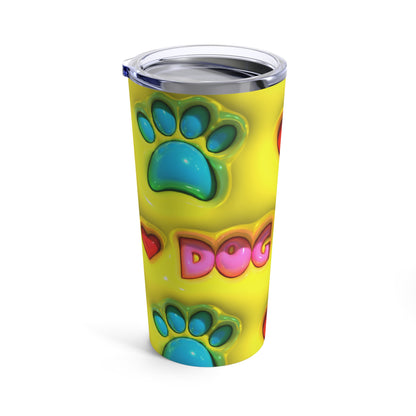 3-D Puffy Mom Dog Red Heart, Blue Dog Paw, Yellow Background By Svetana Studio Tumbler 20oz