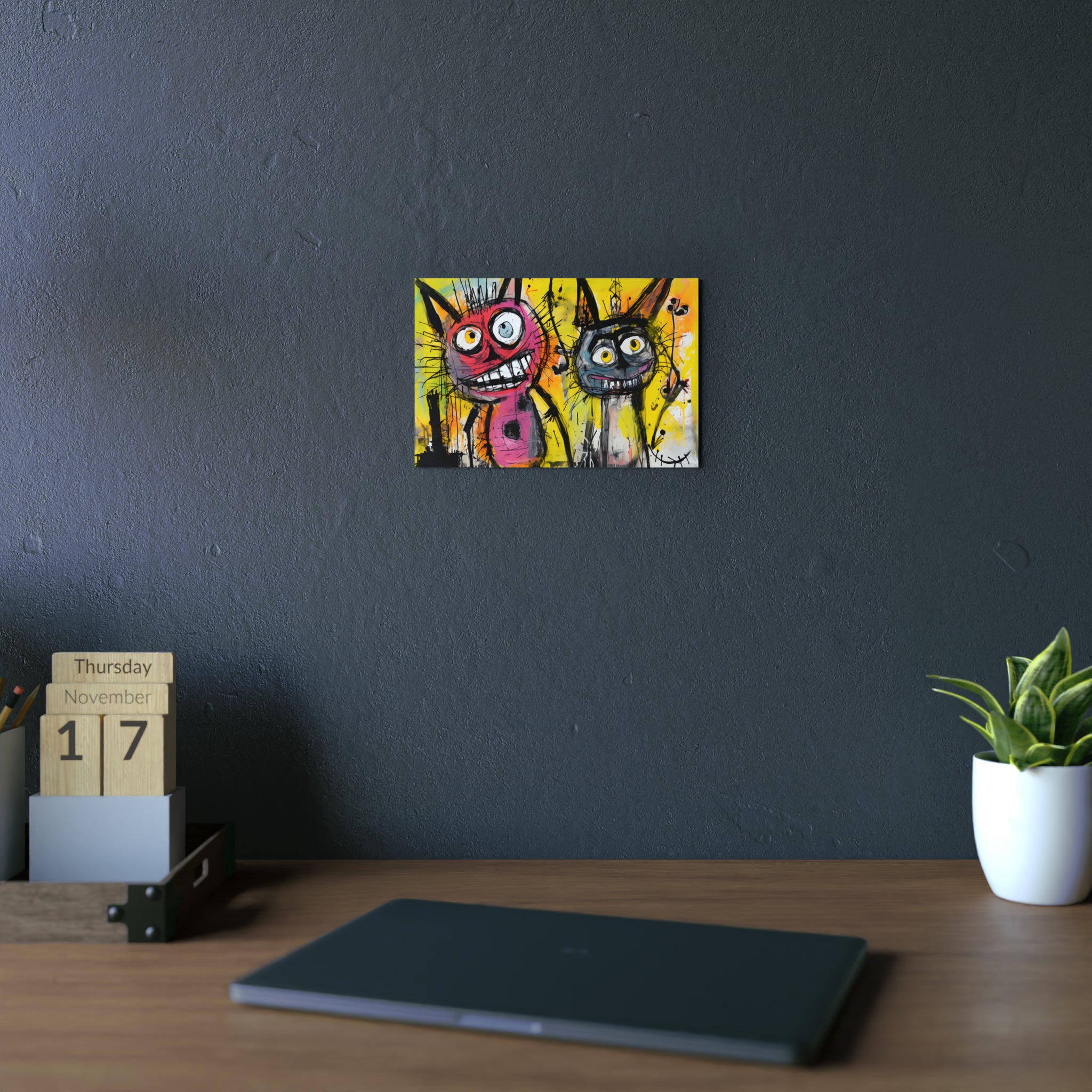 Abstract Multi Colored Cats With Yellow Background By DaFlowerChild Aluminum Composite Panels