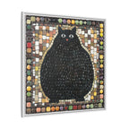 "Playful Black Cat Mosaic", Framed Mosaic Cat Art Print — Colorful Modern Wall Canvas