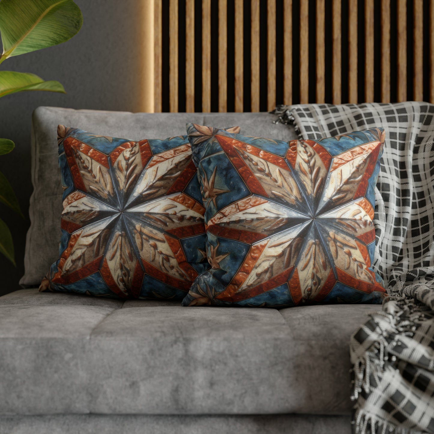 Beautiful Stars Abstract Star Style Orange, White And Blue Spun Polyester Square Pillow Case