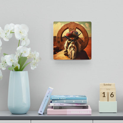 Wise Man In Dessert With Beard And Peace Sign Acrylic Wall Clock