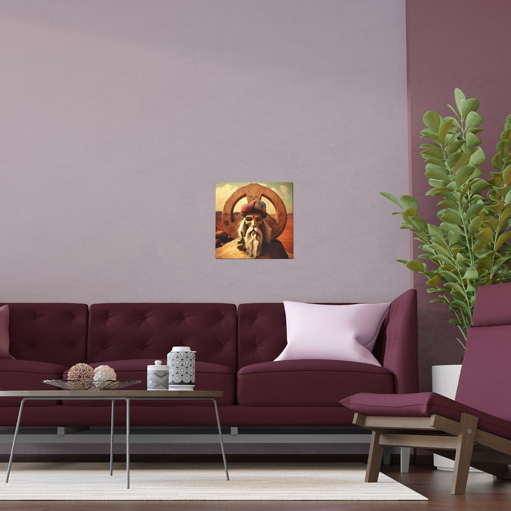 Wise Man In Dessert With Beard And Peace Sign Indoor and Outdoor Silk Posters