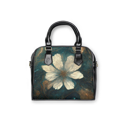 Bold And Beautiful White, Grey And Blue Floral Style 1 Shoulder Handbag