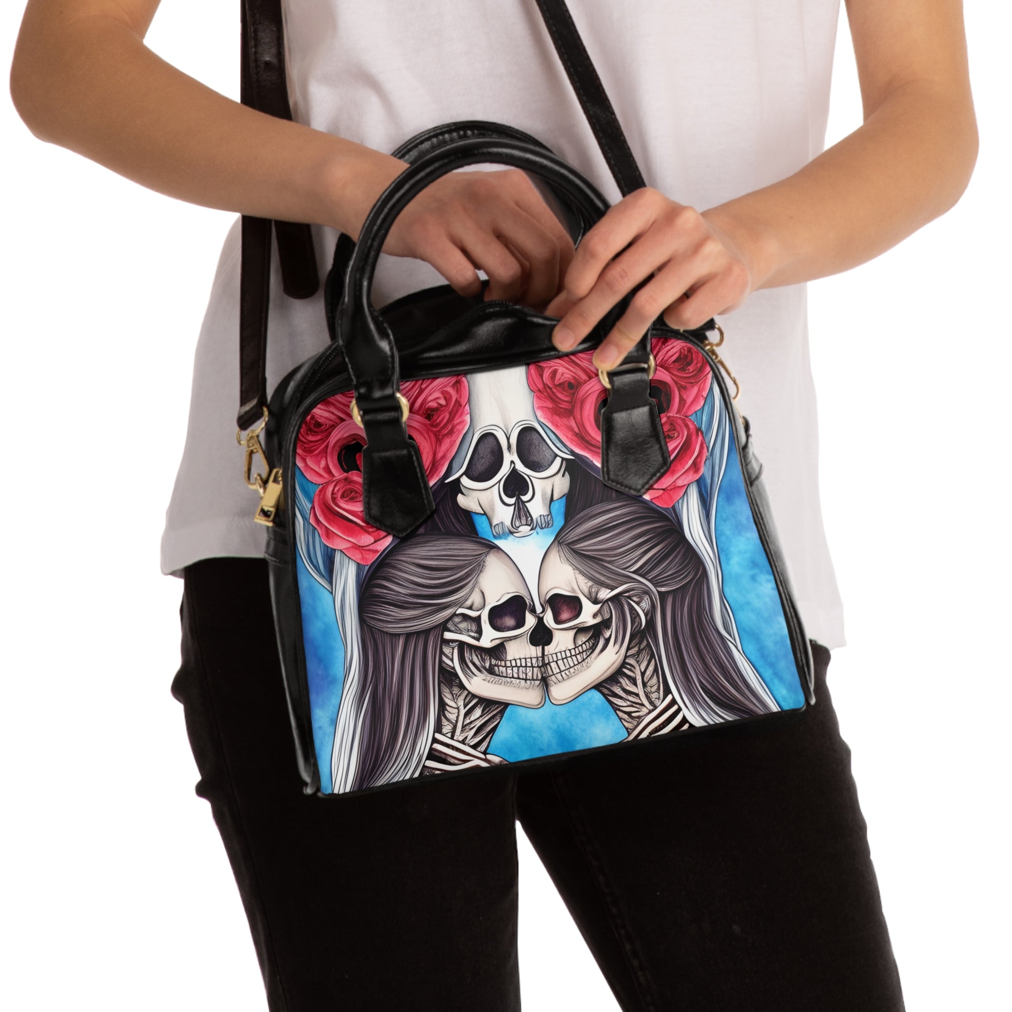 Love Shows No Time Boundaries Skulls,  Loewenkind Creations Shoulder Handbag