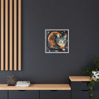 "Bold Mosaic Cat", Framed Mosaic Cat Art Print — Colorful Modern Wall Canvas