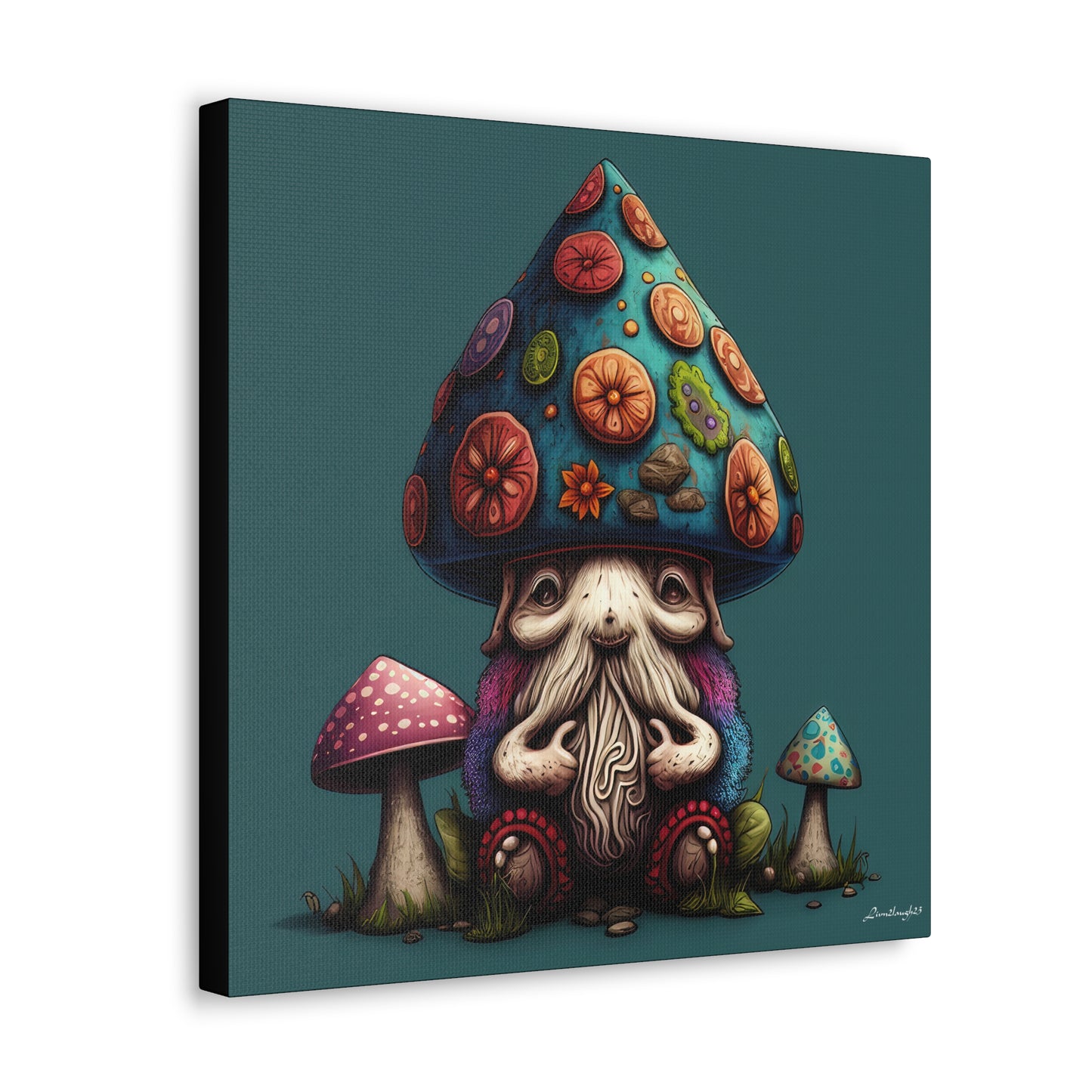 Gothic Bearded Gnome With Beautifully Detailed Polka Dot Orange Green Mushroom Hat Canvas Gallery Wraps