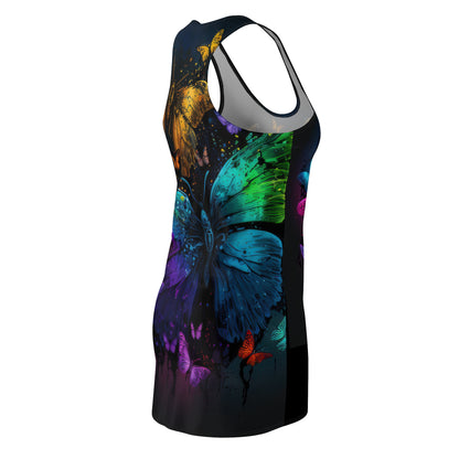 Bold And Beautiful Tie Dye Butterflies Style Seven Women's Cut & Sew Racerback Dress (AOP)