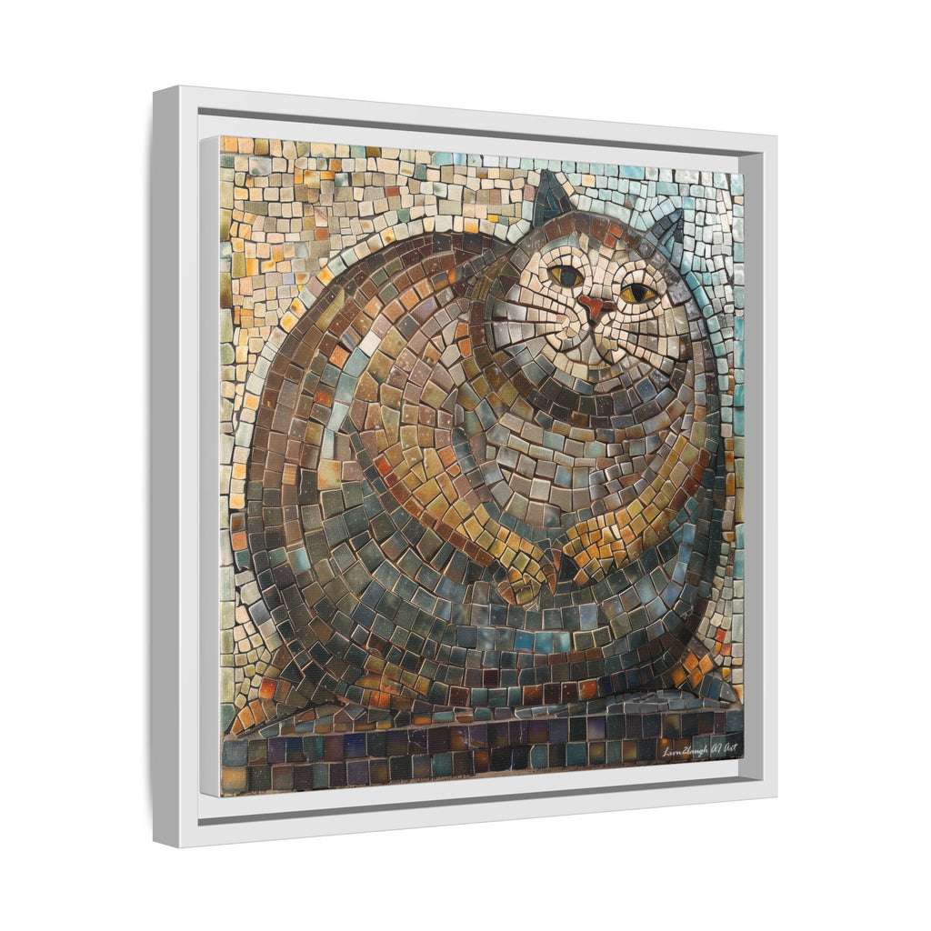 "Serene Mosaic Cat", Framed Mosaic Cat Art Print — Colorful Modern Wall Canvas