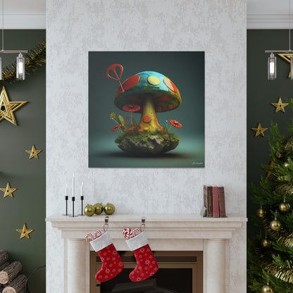 Sassy Colorful Blue Mushroom With Flowers Canvas Gallery Wraps