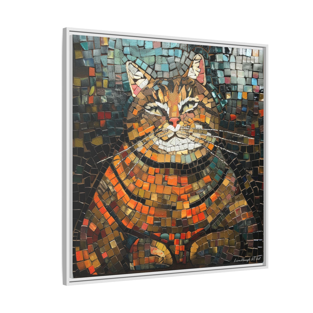 Mosaic Majesty: The Regal Cat, Framed Mosaic Cat Art Print — Colorful Modern Wall Canvas