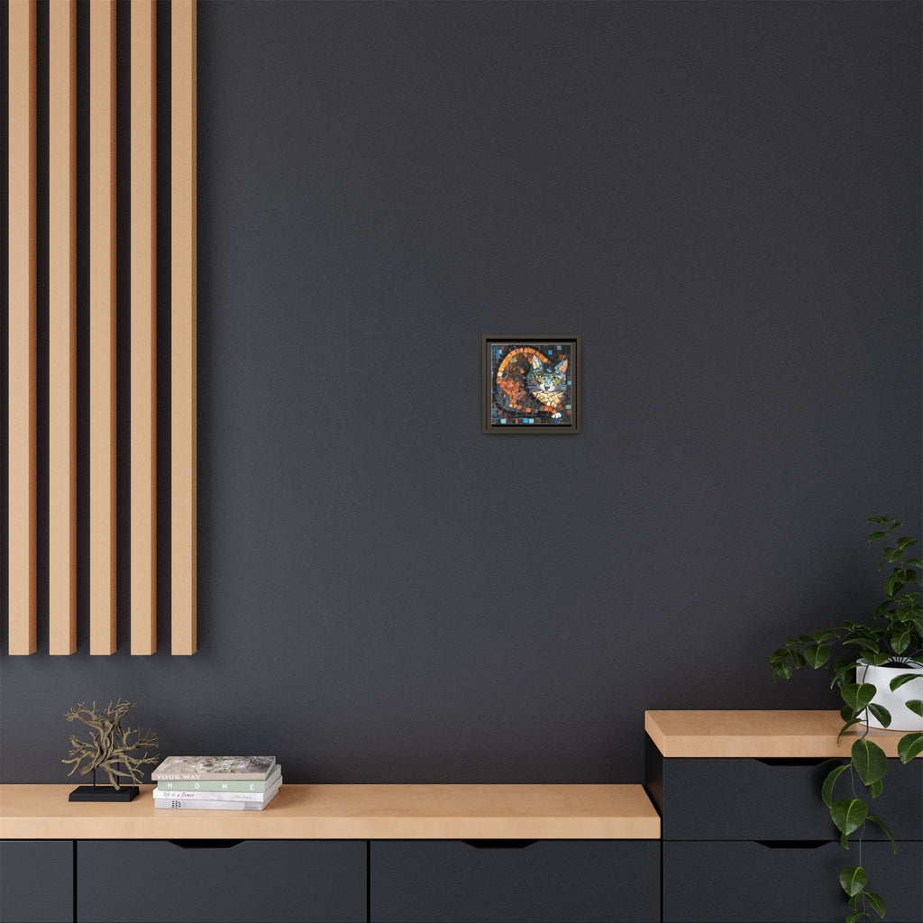 "Bold Mosaic Cat", Framed Mosaic Cat Art Print — Colorful Modern Wall Canvas